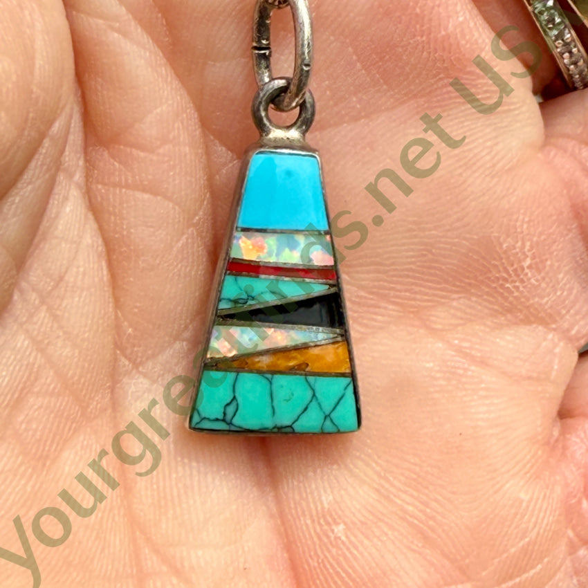 Vintage Southwestern Sterling Silver Opal Turquoise Necklace necklace