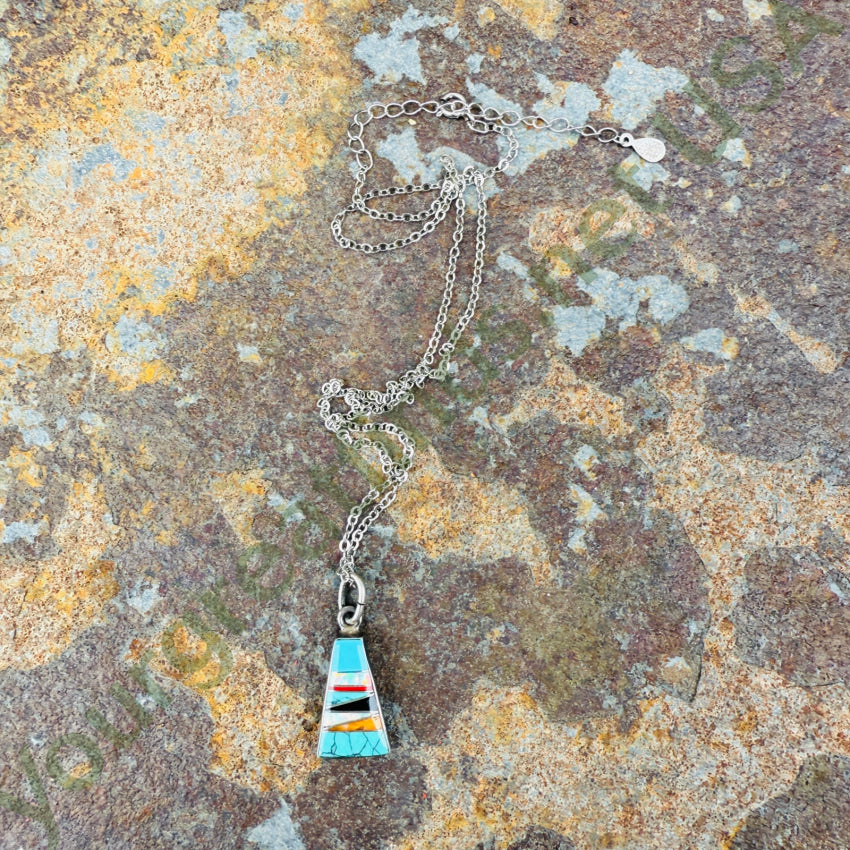 Vintage Southwestern Sterling Silver Opal Turquoise Necklace necklace