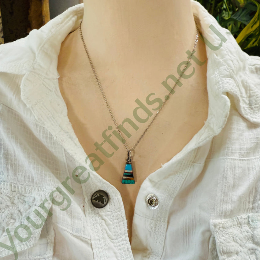 Vintage Southwestern Sterling Silver Opal Turquoise Necklace necklace