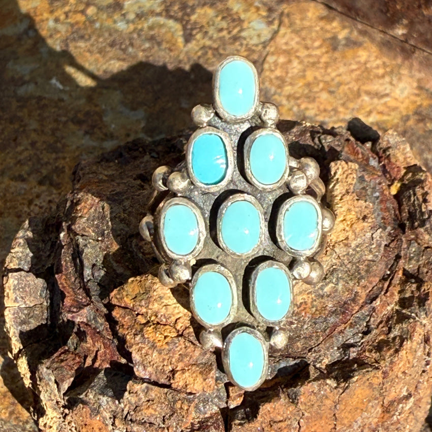 Vintage Southwestern Sterling Silver Pale Blue Turquoise Ring 8 1/8 Ring