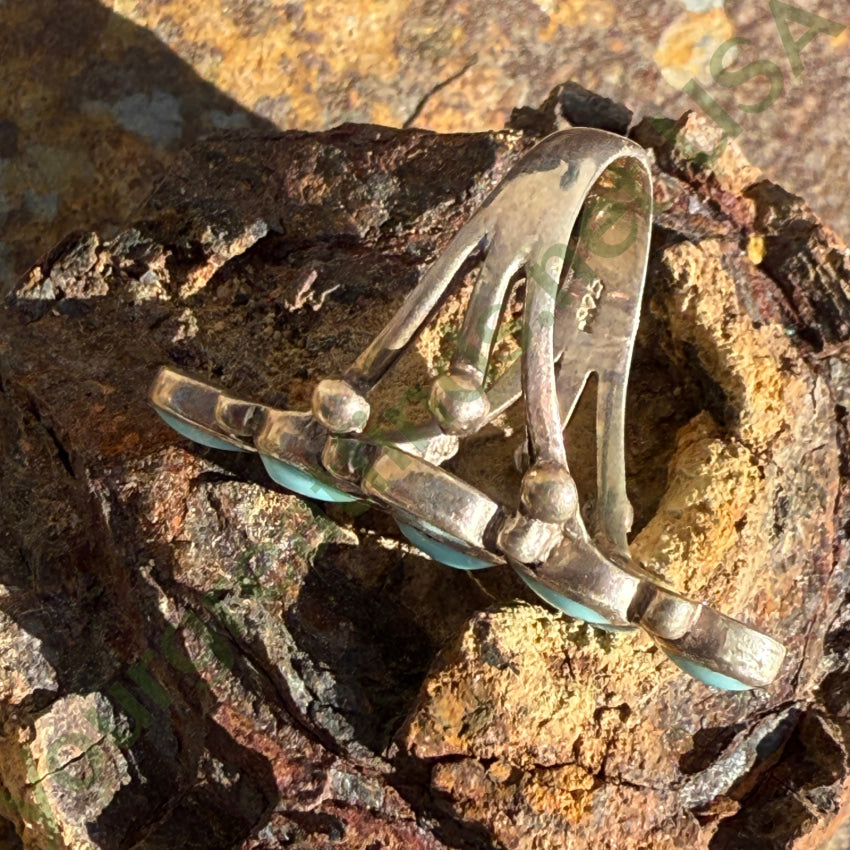 Vintage Southwestern Sterling Silver Pale Blue Turquoise Ring 8 1/8 Ring