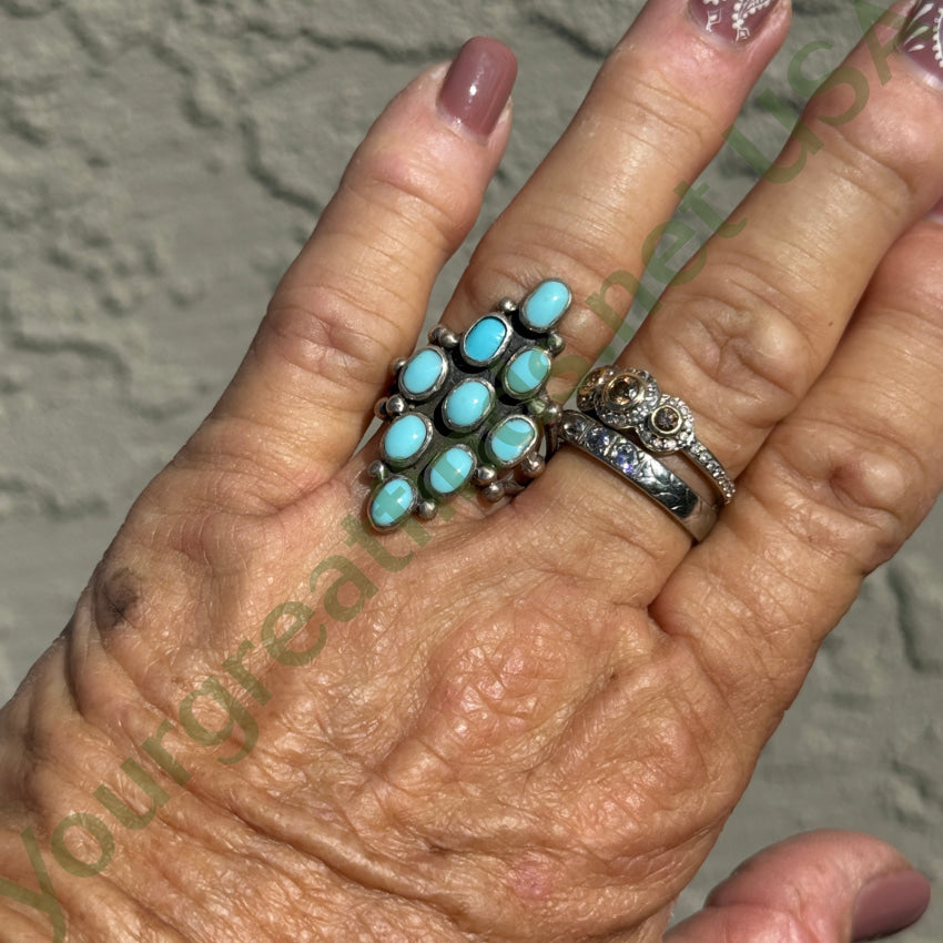 Vintage Southwestern Sterling Silver Pale Blue Turquoise Ring 8 1/8 Ring
