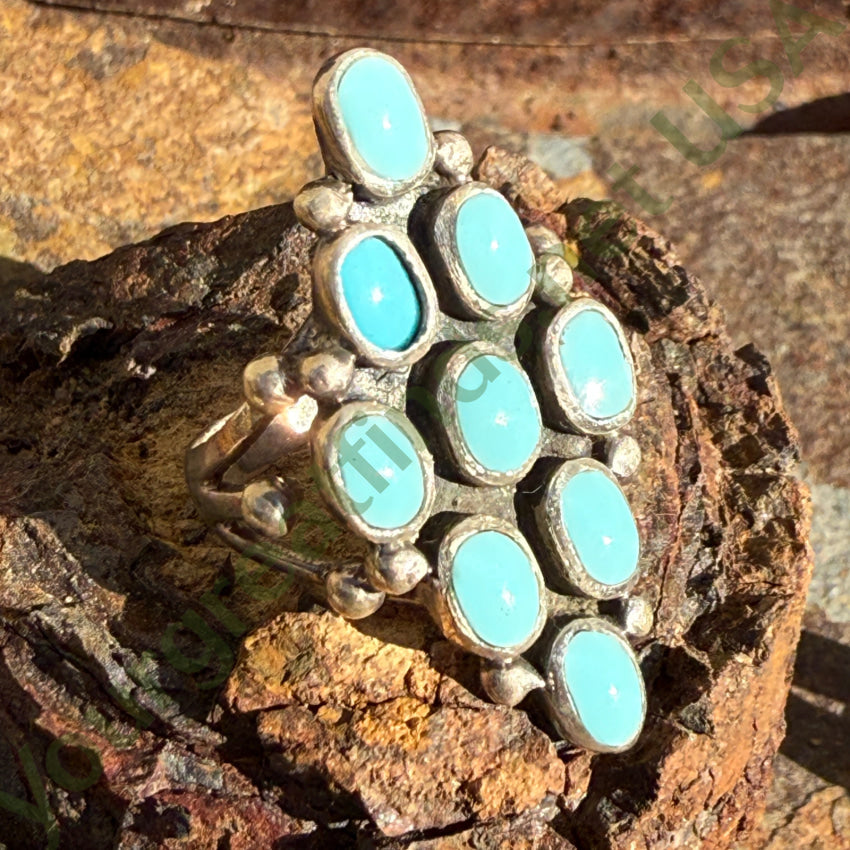Vintage Southwestern Sterling Silver Pale Blue Turquoise Ring 8 1/8 Ring