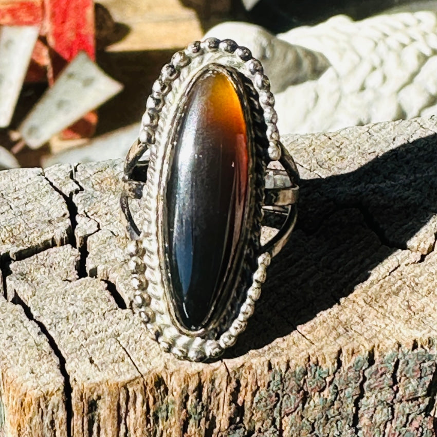 Vintage Southwestern Sterling Silver Root Beer Agate Ring 6