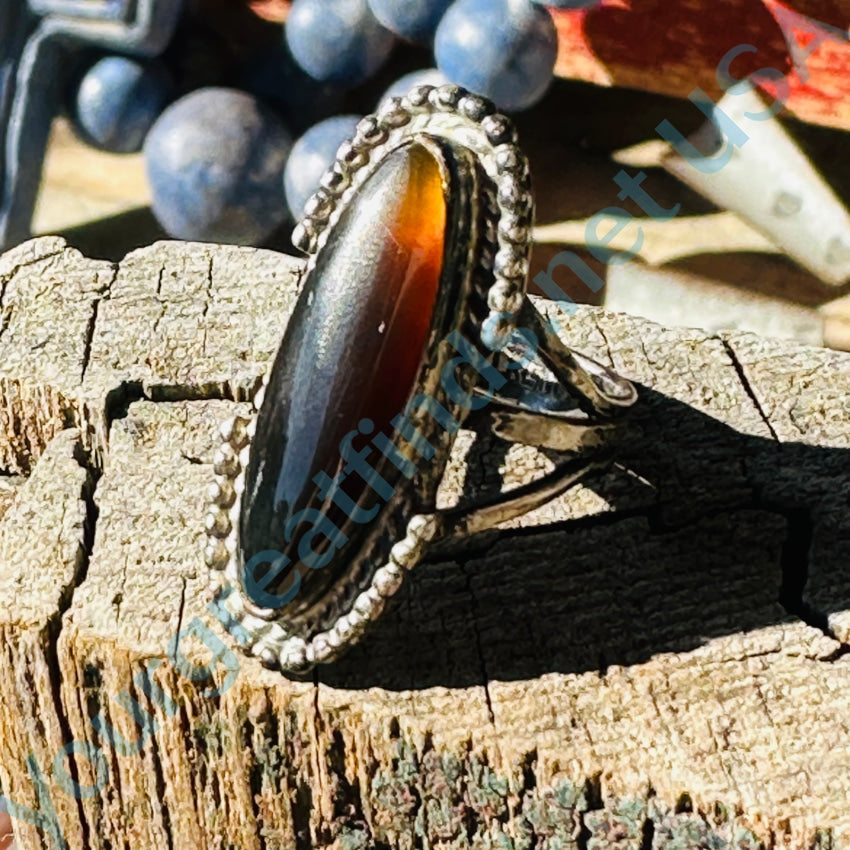 Vintage Southwestern Sterling Silver Root Beer Agate Ring 6