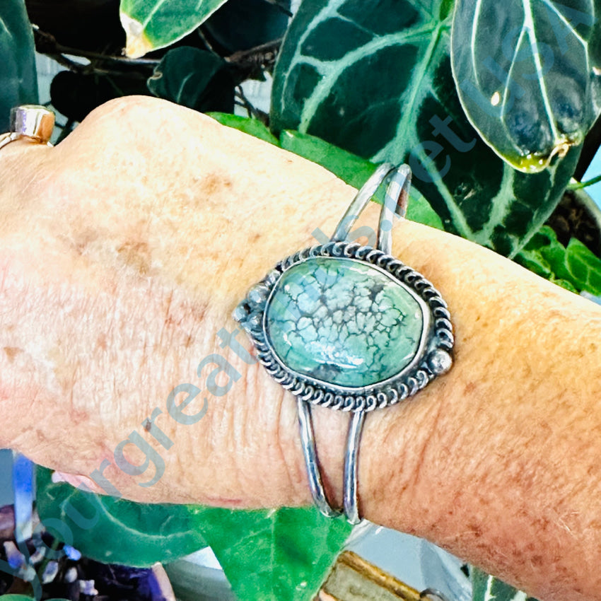 Vintage Southwestern Sterling Silver & Spider Web Turquoise Bracelet Bracelet