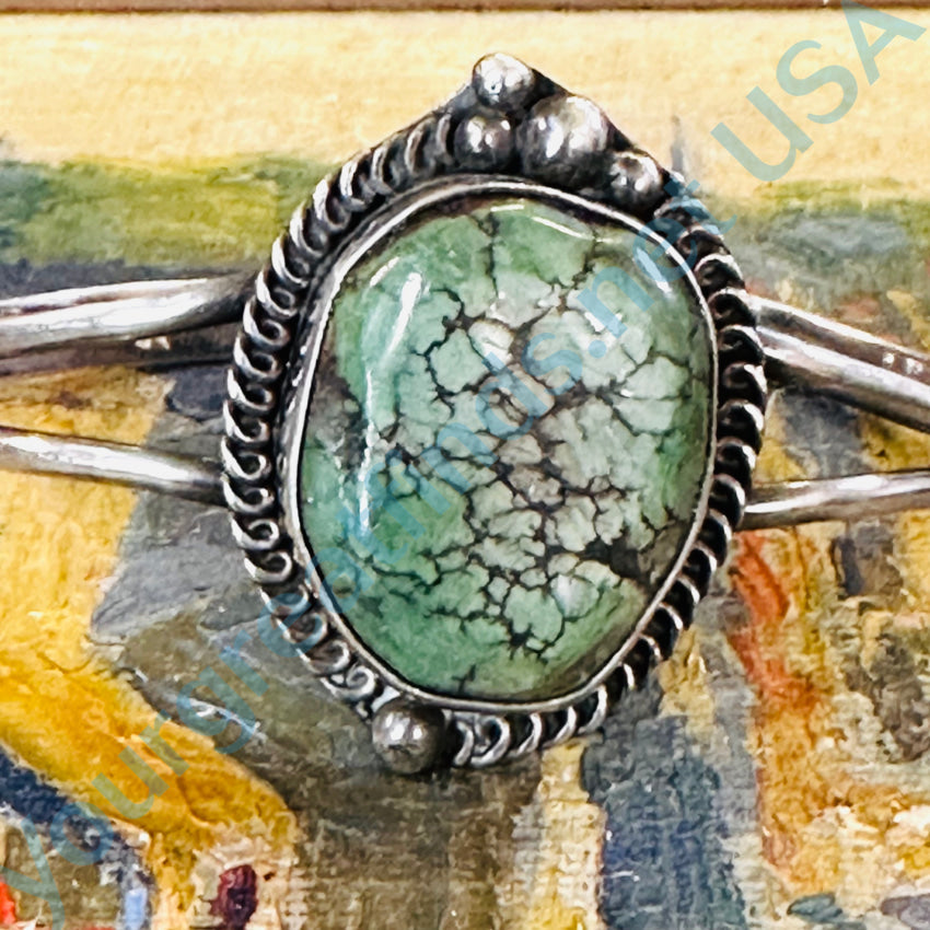 Vintage Southwestern Sterling Silver & Spider Web Turquoise Bracelet Bracelet