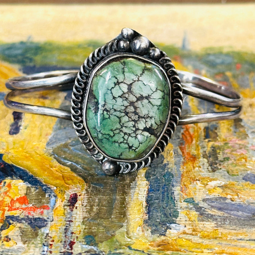 Vintage Southwestern Sterling Silver & Spider Web Turquoise Bracelet Bracelet