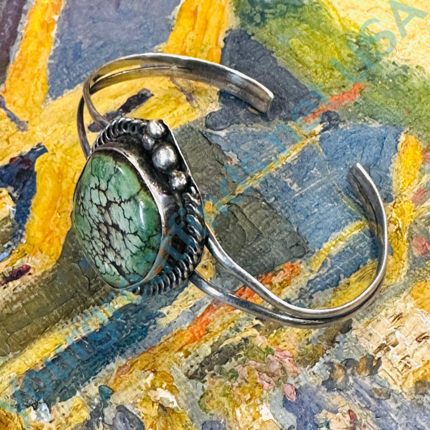 Vintage Southwestern Sterling Silver & Spider Web Turquoise Bracelet Bracelet