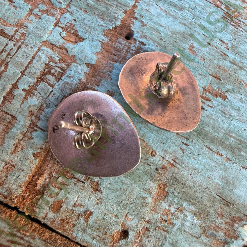 Vintage Southwestern Sterling Silver Turquoise Bear Track Pierced Post Earrings earrings