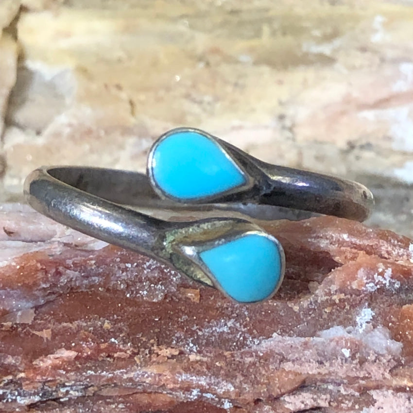 Vintage Southwestern Sterling Silver &amp; Turquoise Bypass Ring