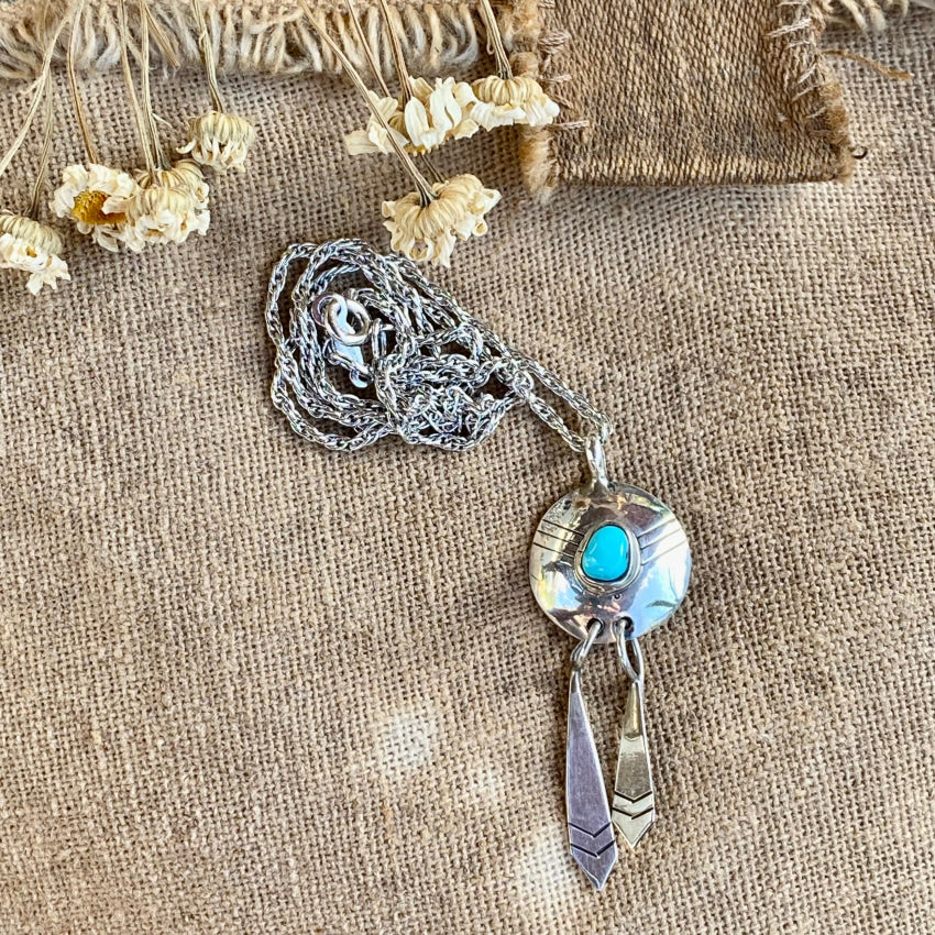 Vintage Southwestern Sterling Silver Turquoise Concho Necklace