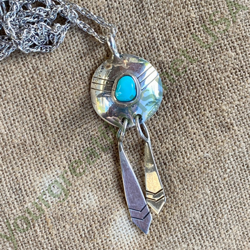 Vintage Southwestern Sterling Silver Turquoise Concho Necklace