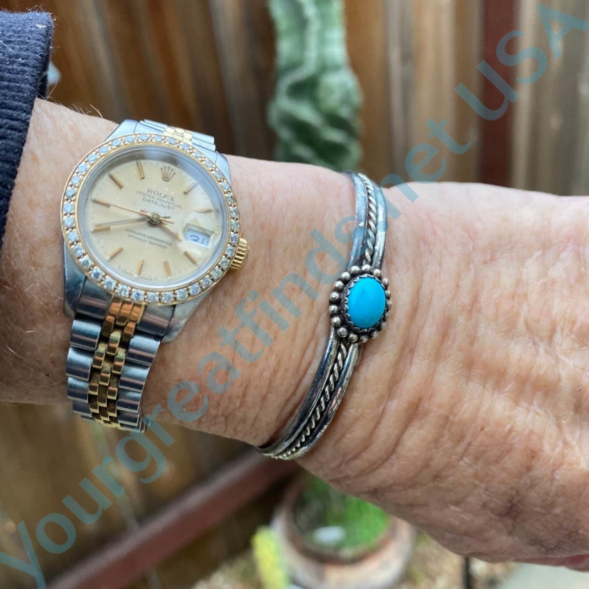 Vintage Southwestern Sterling Silver Turquoise Cuff Bracelet