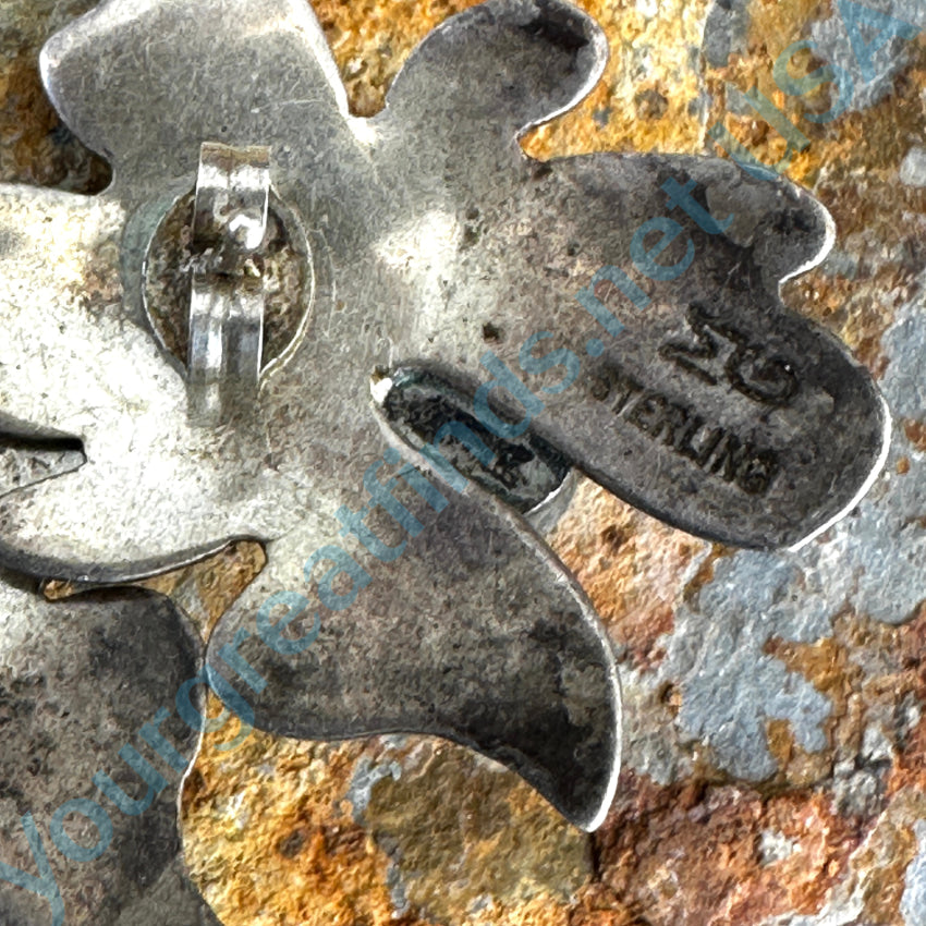 Vintage Southwestern Sterling Silver & Turquoise Flower Pierced Post Earrings Earrings