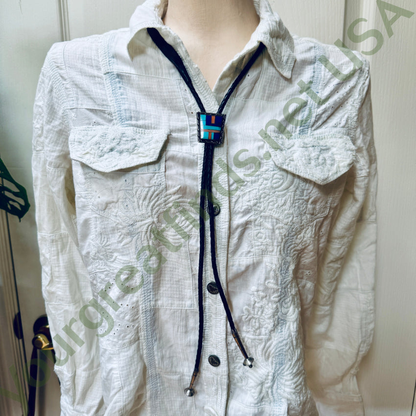 Vintage Southwestern Sterling Silver Turquoise Inlay Bolo Tie bolo tie