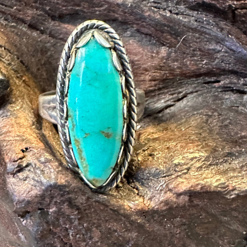 Vintage Southwestern Sterling Silver Turquoise Ring 5.25 Trading Post