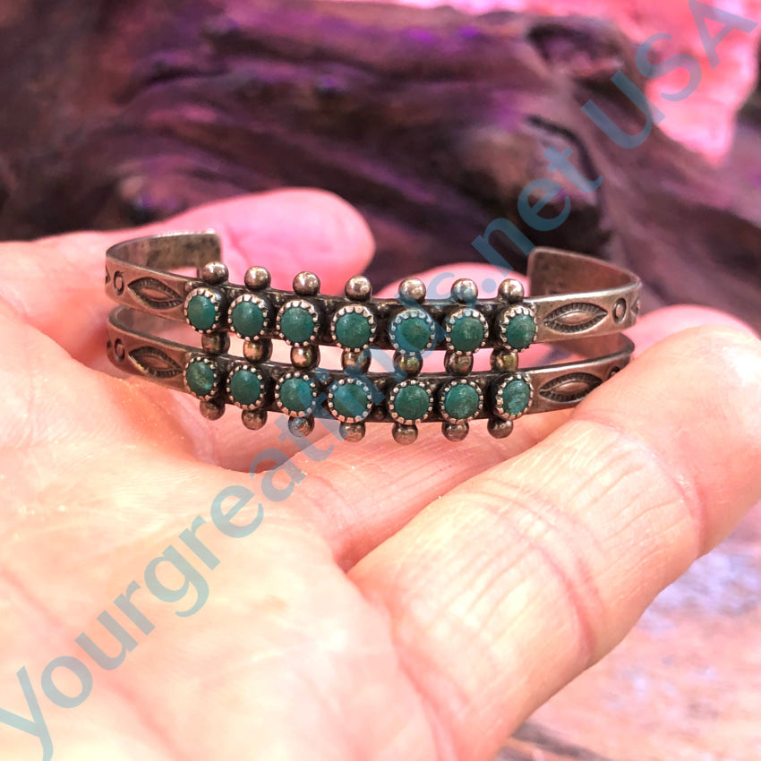 Vintage Southwestern Sterling Silver & Turquoise Row Bracelet