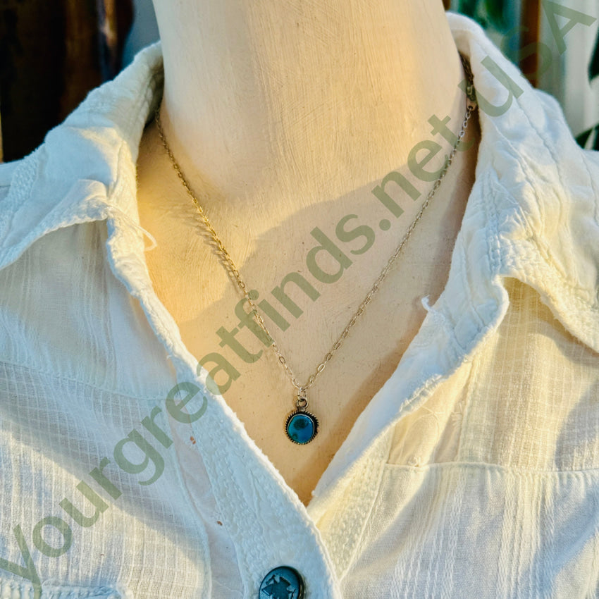 Vintage Southwestern Sterling Silver & Turquoise Tiny Necklace necklace