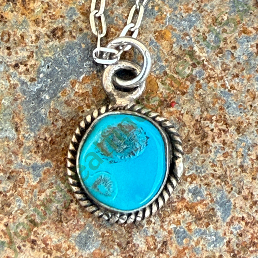 Vintage Southwestern Sterling Silver & Turquoise Tiny Necklace necklace