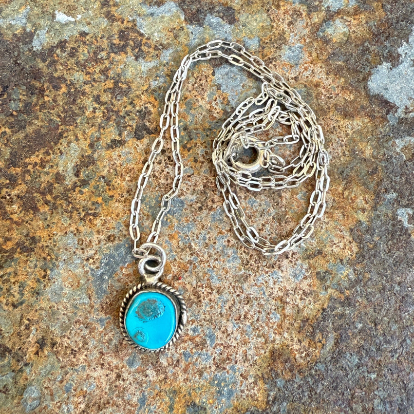 Vintage Southwestern Sterling Silver & Turquoise Tiny Necklace necklace