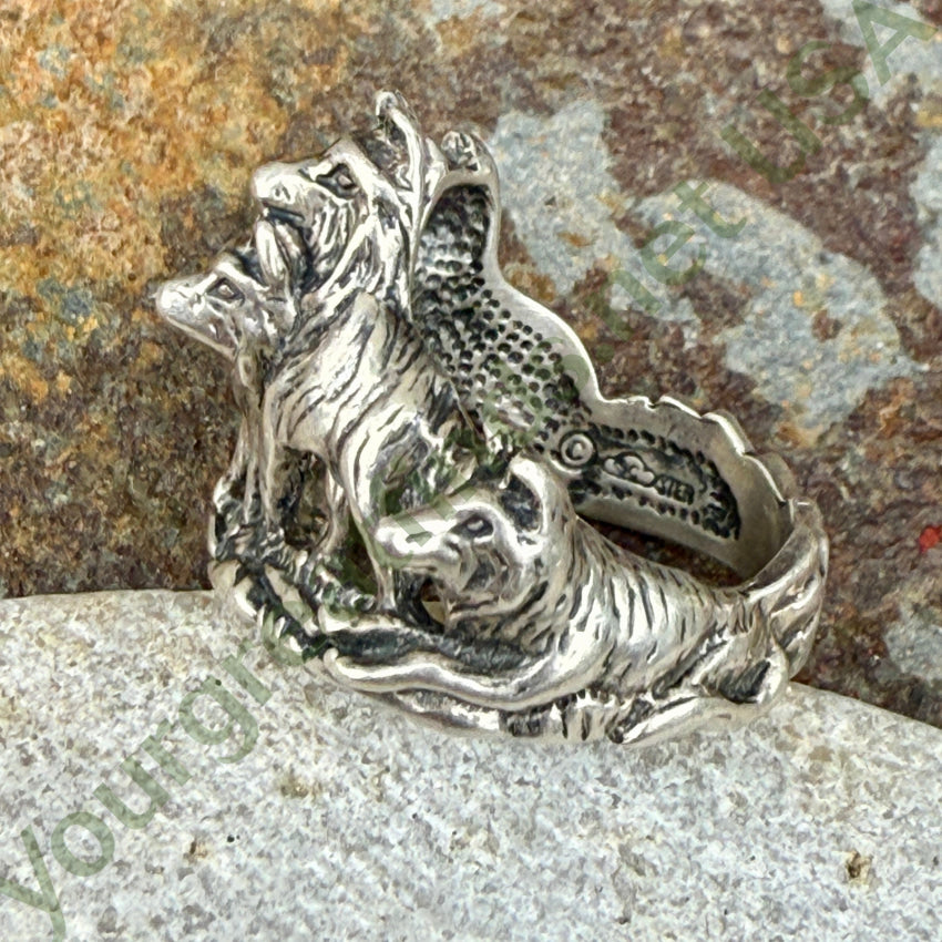 Vintage Southwestern Sterling Silver Wolf Pack Ring Silver Cloud 6 ring