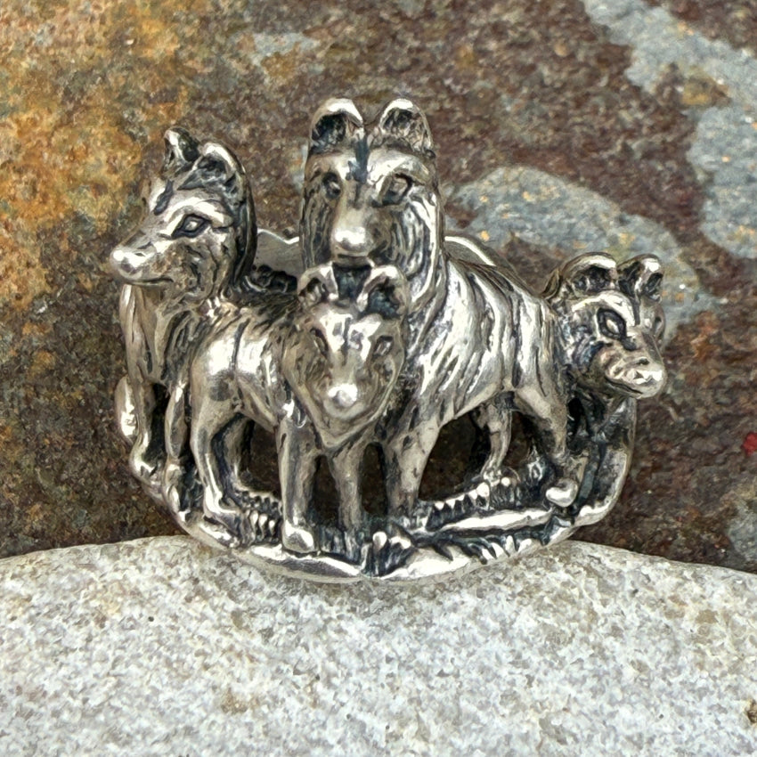 Vintage Southwestern Sterling Silver Wolf Pack Ring Silver Cloud 6 ring
