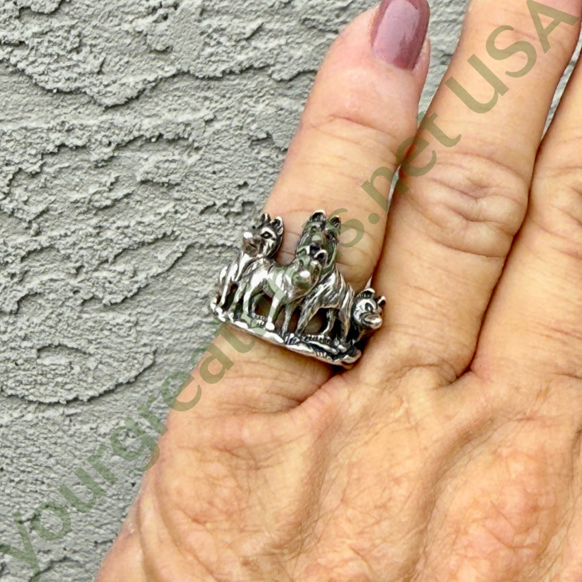 Vintage Southwestern Sterling Silver Wolf Pack Ring Silver Cloud 6 ring