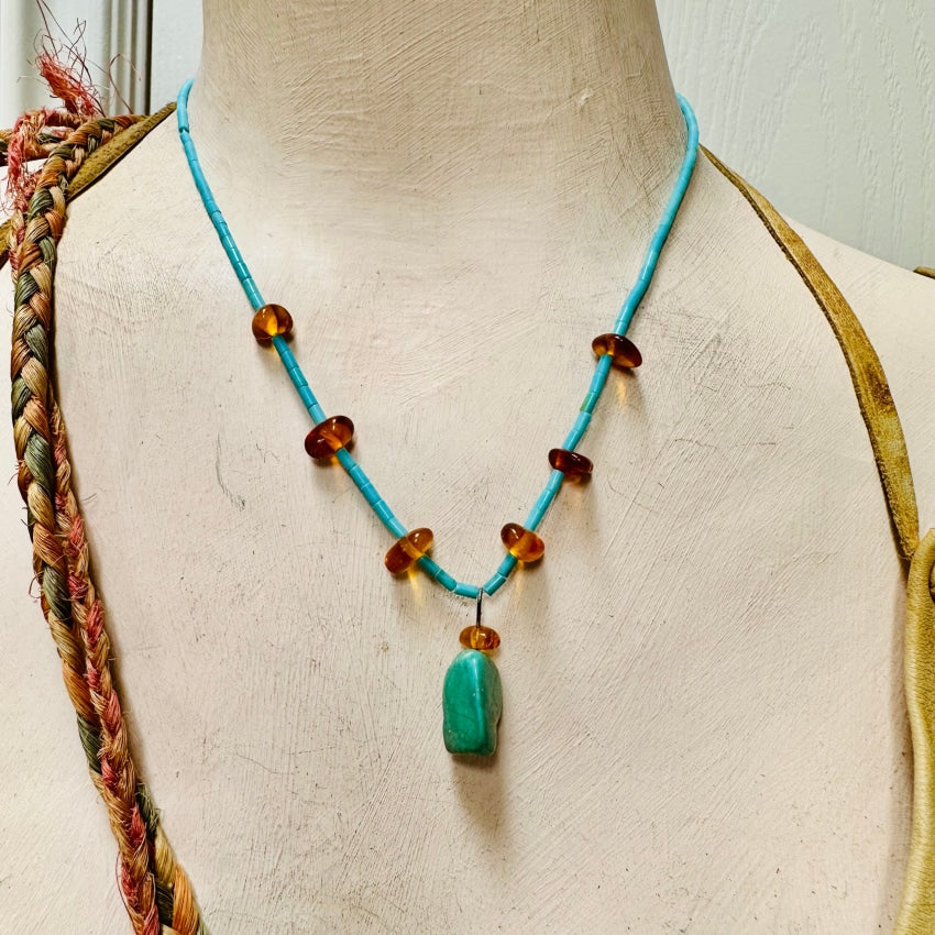 Vintage Southwestern Turquoise And Amber Beaded Necklace