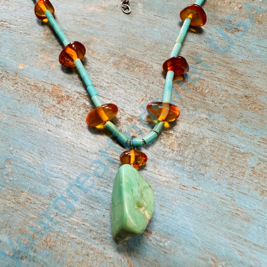 Vintage Southwestern Turquoise And Amber Beaded Necklace
