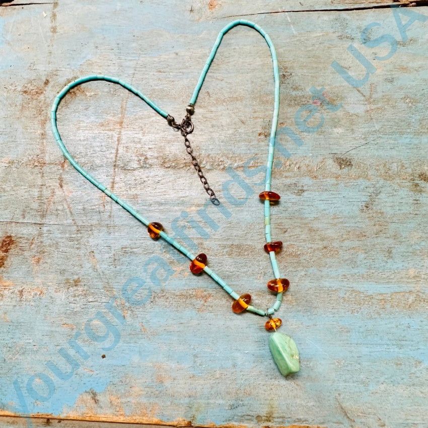 Vintage Southwestern Turquoise And Amber Beaded Necklace