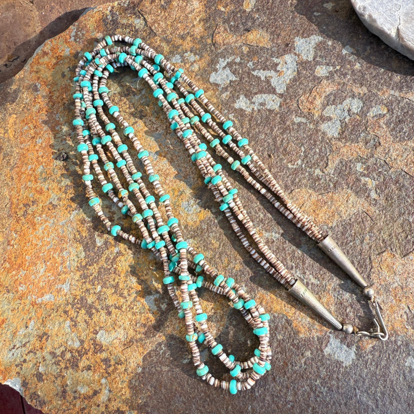 Vintage Southwestern Turquoise & White Heishi Bead Necklace necklace