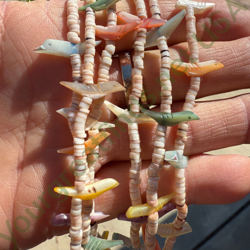 Vintage Southwestern White Heishi Mother of Pearl Bird Beads necklace