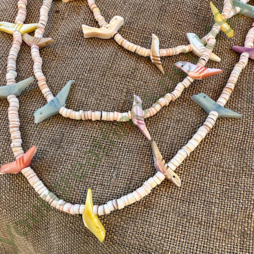 Vintage Southwestern White Heishi Mother of Pearl Bird Beads necklace