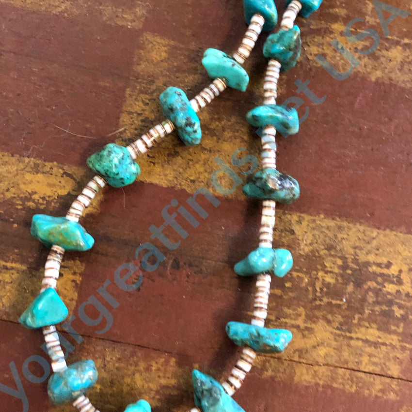 Vintage Southwestern White Heishi & Turquoise Nugget Bead Necklace Necklace