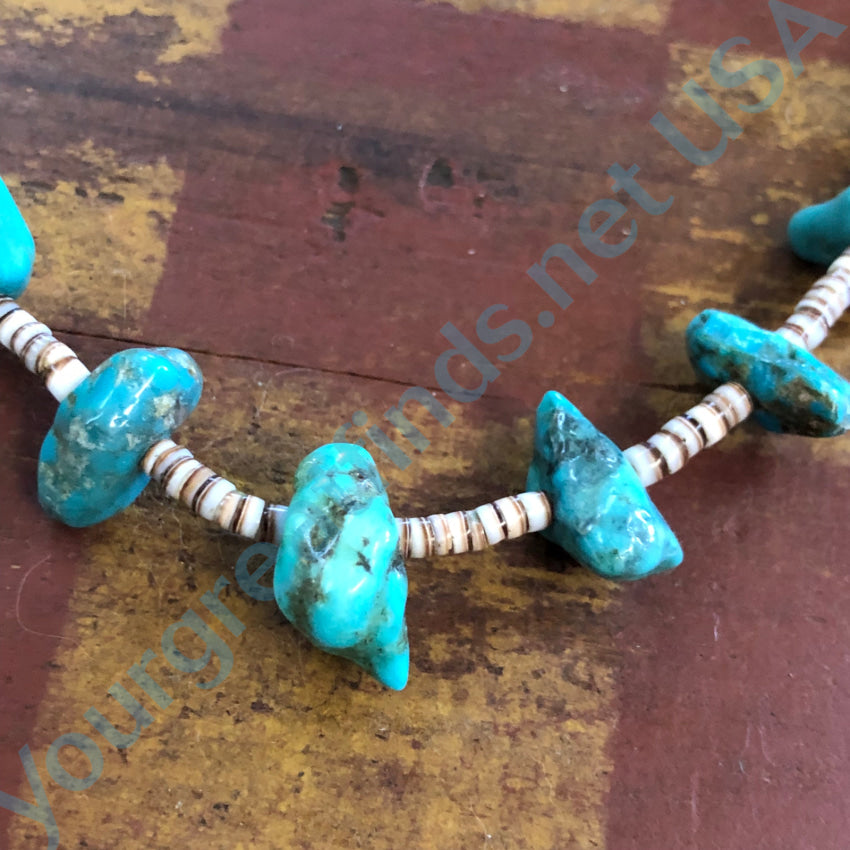 Vintage Southwestern White Heishi & Turquoise Nugget Bead Necklace Necklace