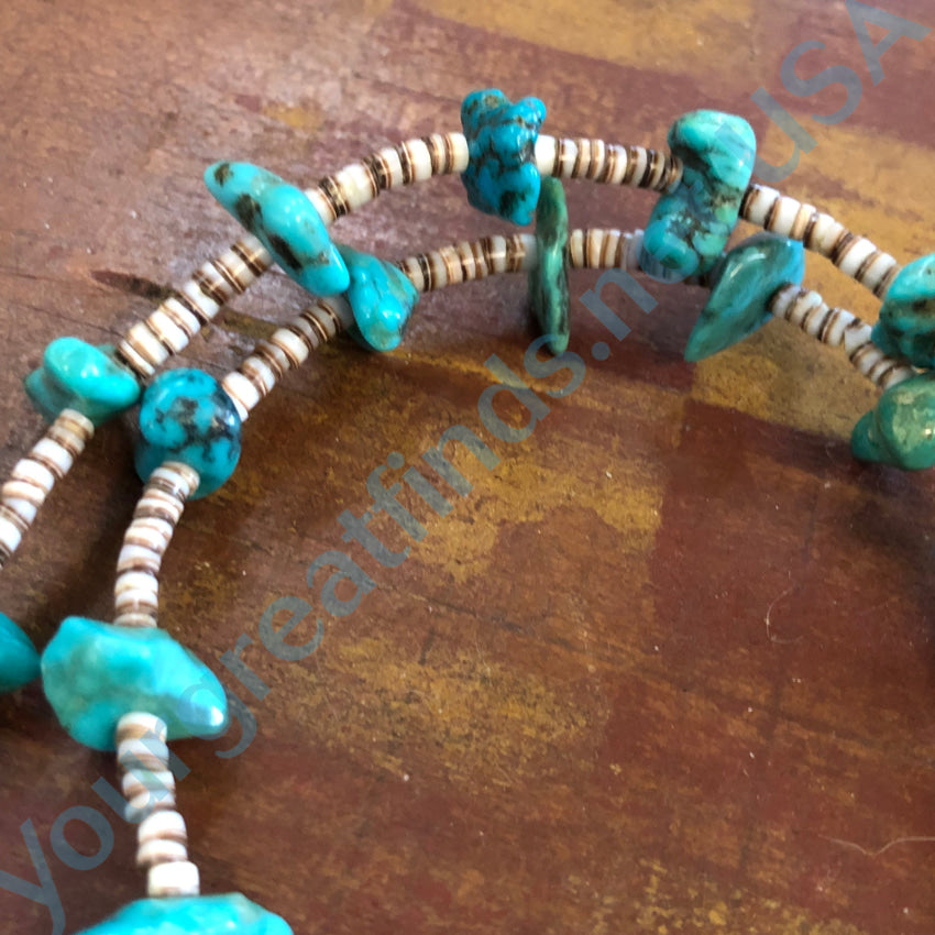 Vintage Southwestern White Heishi & Turquoise Nugget Bead Necklace Necklace