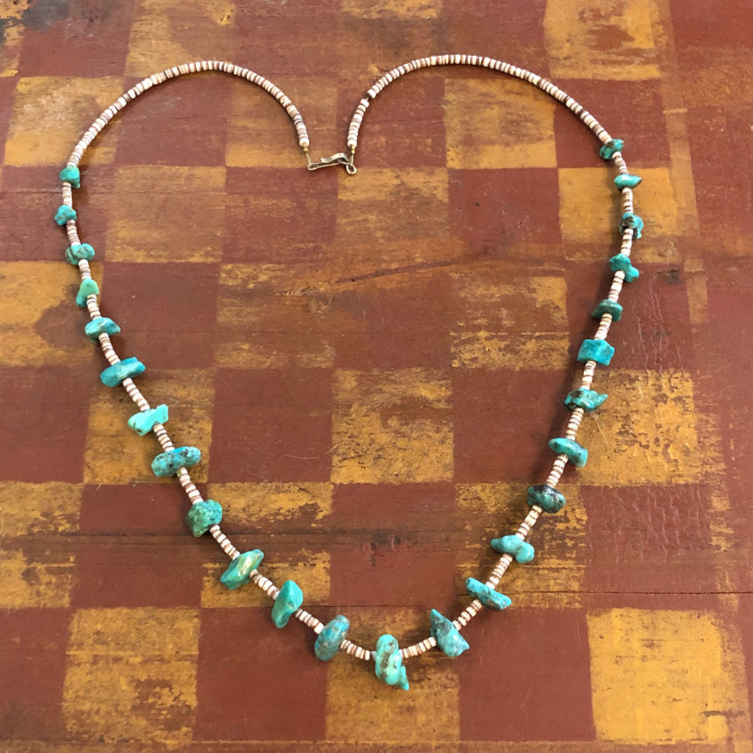 Vintage Southwestern White Heishi & Turquoise Nugget Bead Necklace Necklace