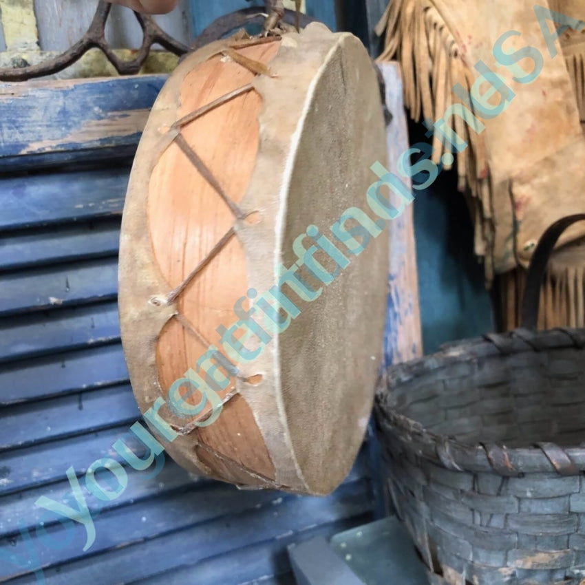 Vintage Southwestern Wood &amp; Hide Toy Drum Yourgreatfinds