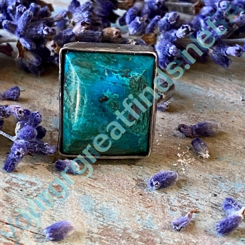 Vintage Square Chrysocolla Ring in Sterling Silver Size 5 Yourgreatfinds