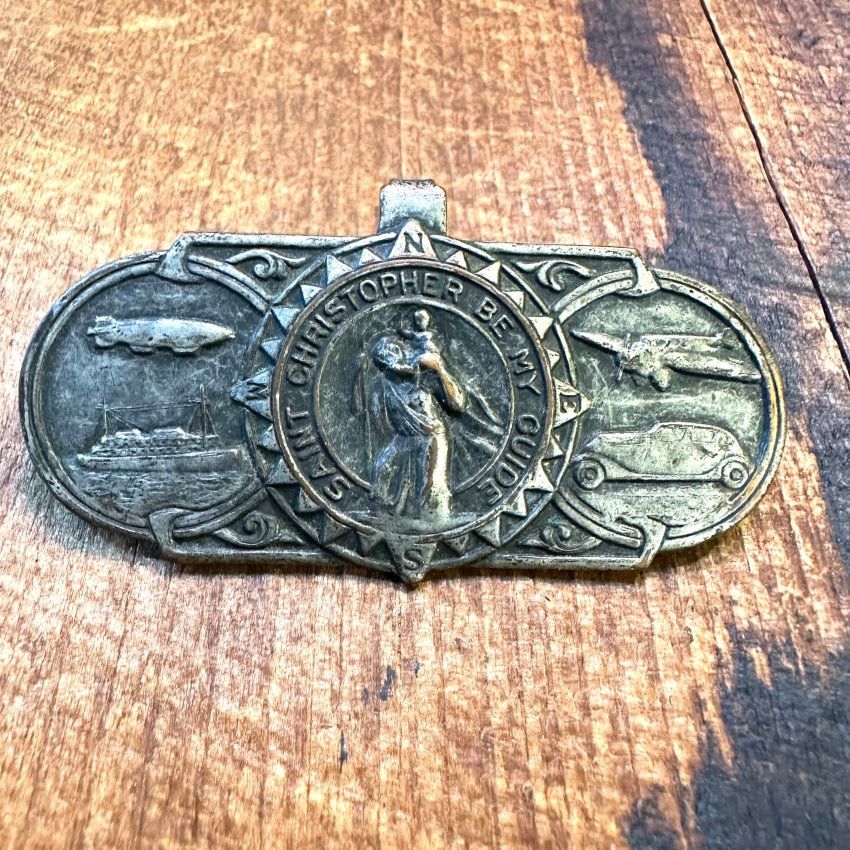 Vintage St. Christopher Be My Guide Vehicle Visor Clip Badge Protection