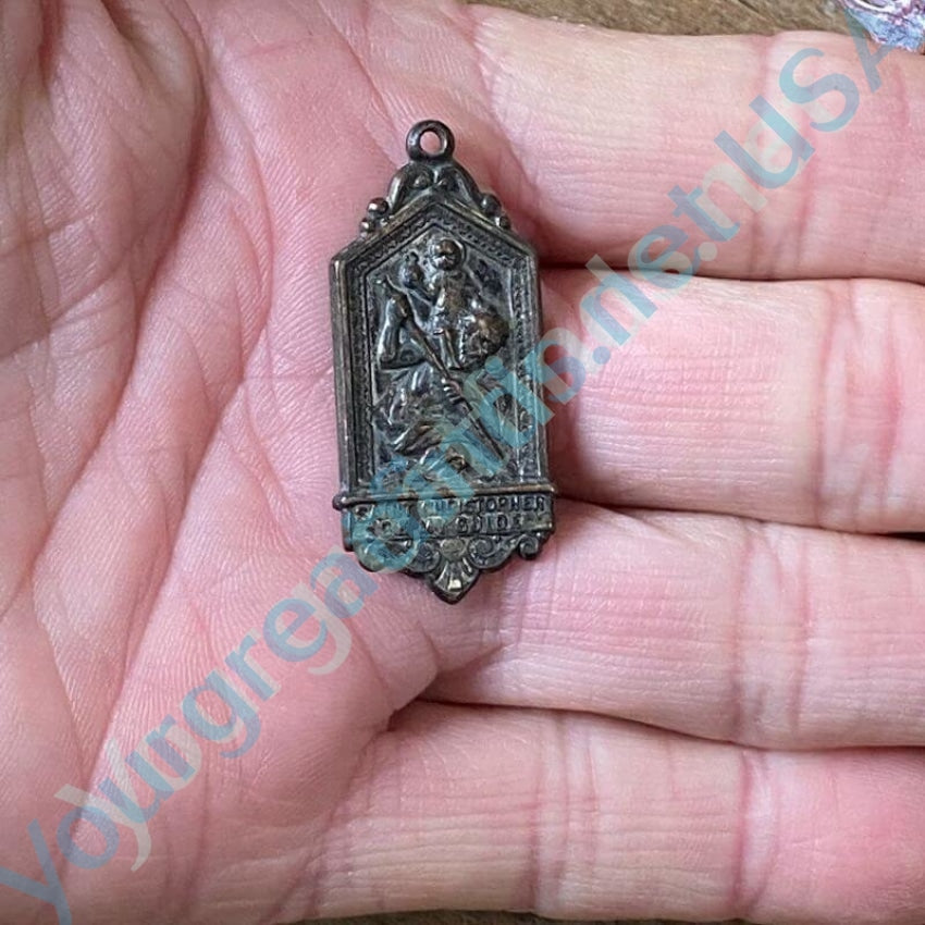 Vintage St. Christopher Metal Pendant with Nice Patina Yourgreatfinds