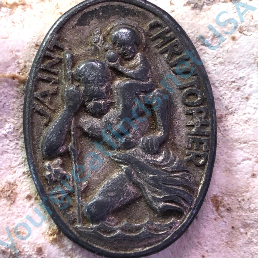 Vintage St. Christopher Pendant With Thick Black Patina Pendant