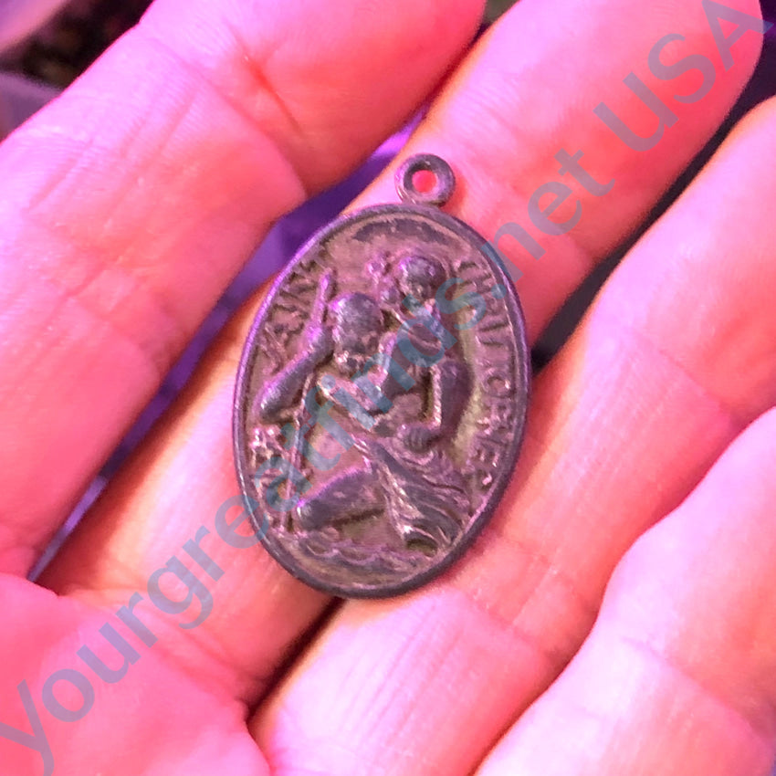 Vintage St. Christopher Pendant With Thick Black Patina Pendant