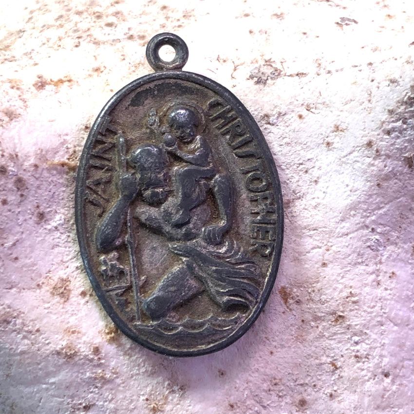 Vintage St. Christopher Pendant With Thick Black Patina Pendant