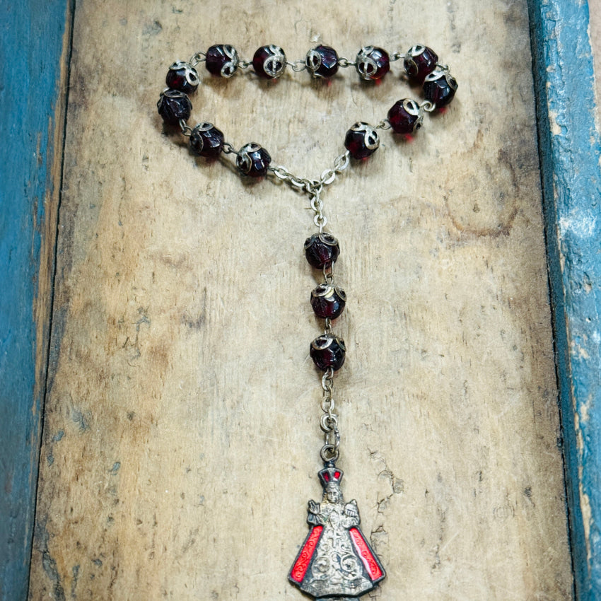 Vintage St. Padre Pio Single Decade Rosary’ or ’Pocket Rosary Red Glass Beads rosary