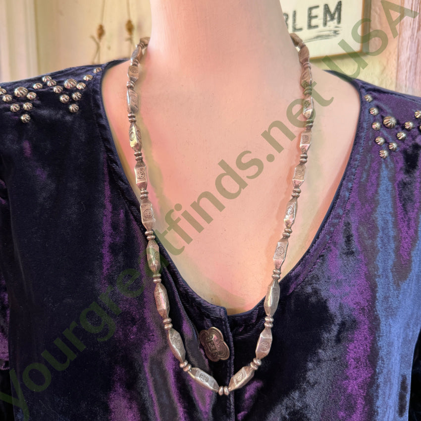 Vintage Stamp Decorated Sterling Silver Bead Necklace Necklace