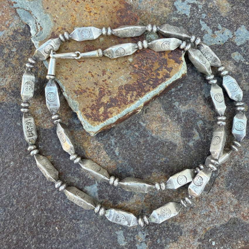 Vintage Stamp Decorated Sterling Silver Bead Necklace Necklace