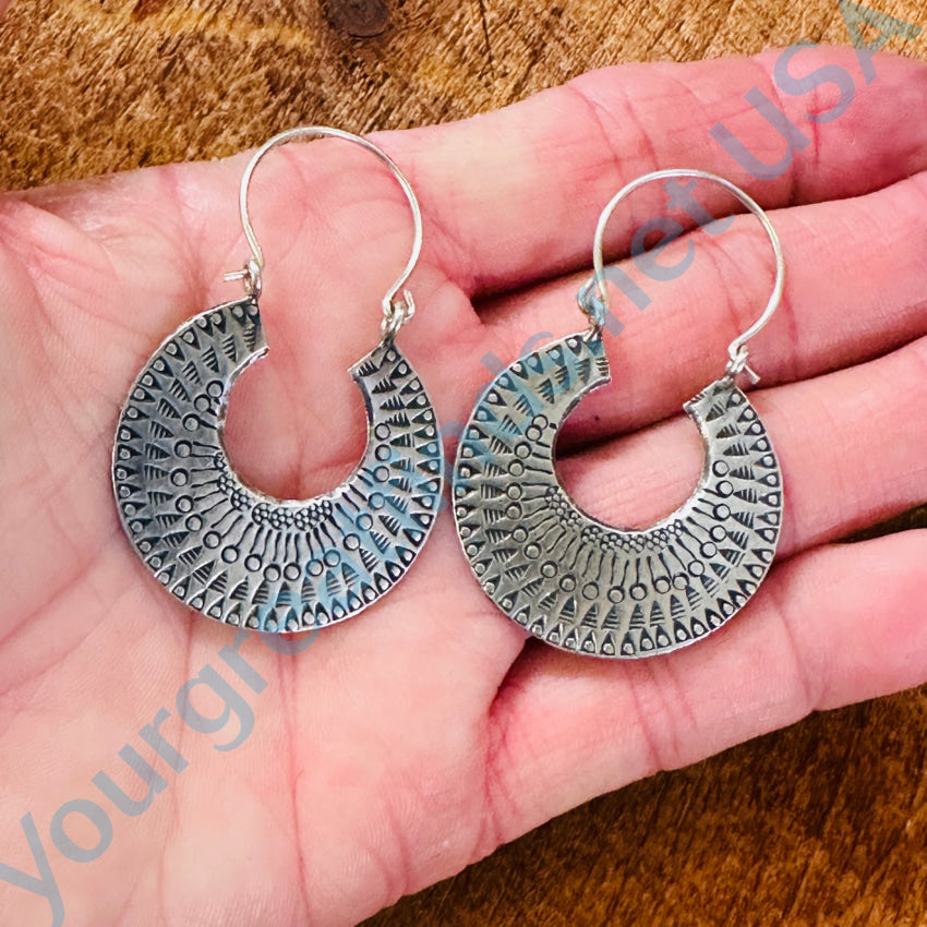 Vintage Stamped Sterling Silver Hoop Pierced Earrings Earrings