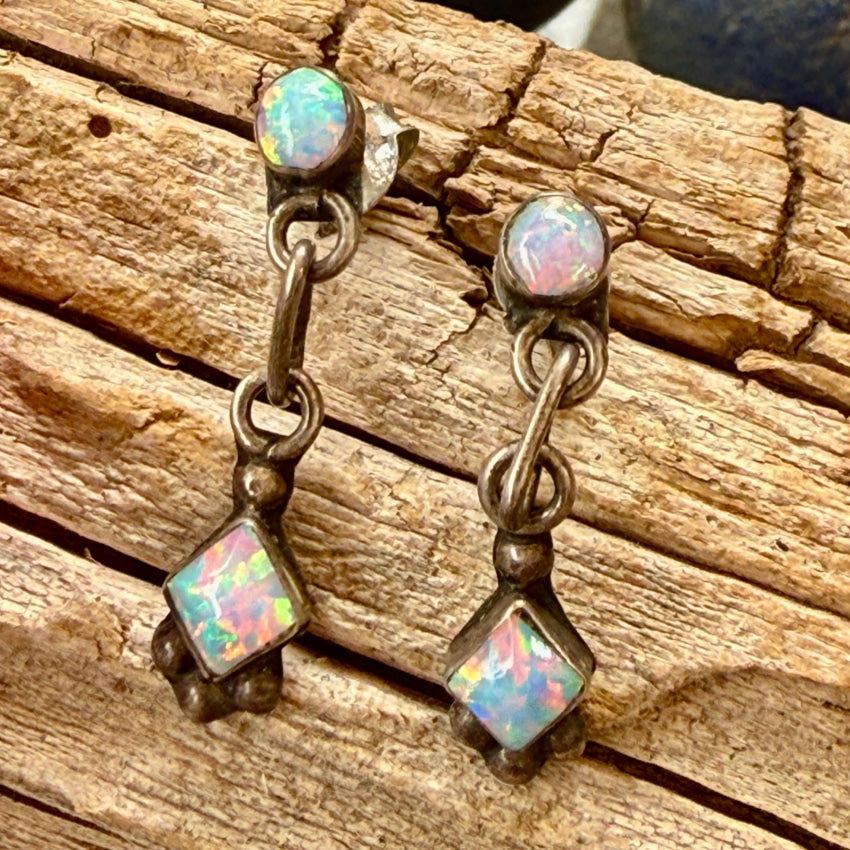 Vintage Sterling Siler & Opal Pierced Post Earrings earrings